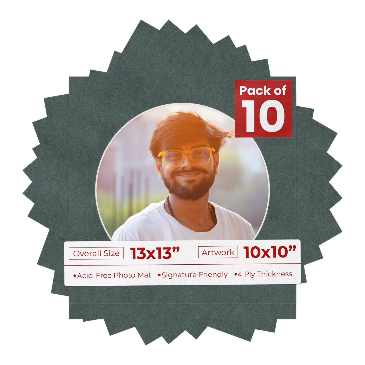 Dark Grey Suede Mat Board for 13x13 Frames - Circle Opening for 10x10 Photos
